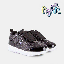 Carica l'immagine nel visualizzatore di Gallery, Girl's Black Glitter Sneakers Star with Lights