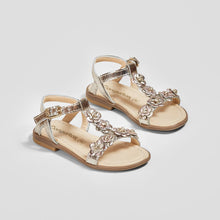 Charger l'image dans la galerie, Girl's Metallic Flowers Leather Sandals