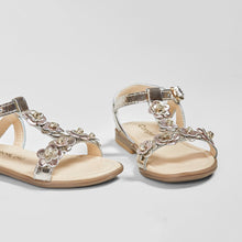 Charger l'image dans la galerie, Girl's Metallic Flowers Leather Sandals